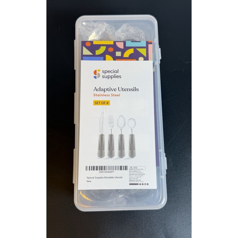 NEW Special Supplies Adaptive Utensils Set of 4 Gray Stainless Steel